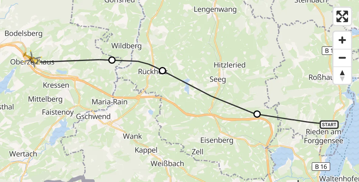 Flugroute Rettungshubschrauber Rieden am Forggensee - Oy-Mittelberg, 28 August 2026, 13:26