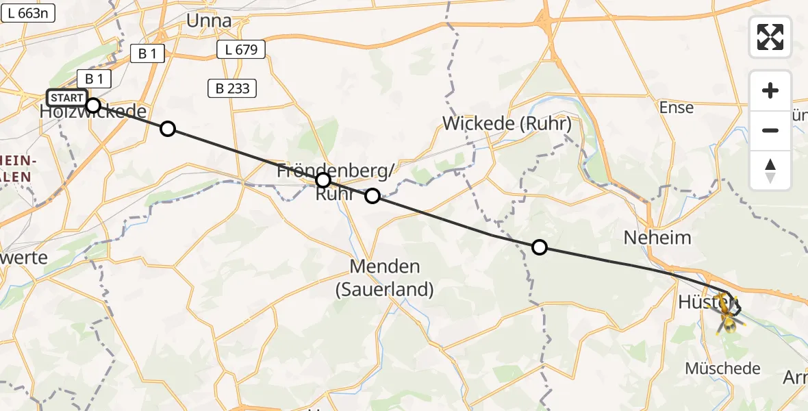 Flugroute Rettungshubschrauber Dortmund Flughafen - Arnsberg, 28 August 2026, 13:30