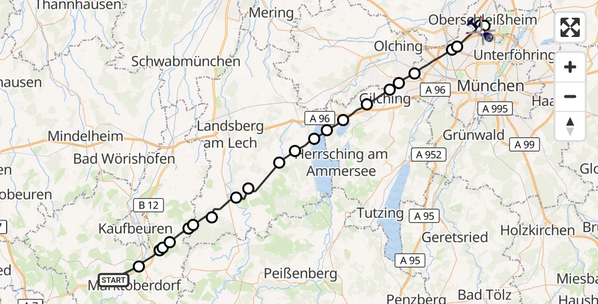 Flugroute Polizeihubschrauber Ruderatshofen - Oberschleißheim, 28 August 2026, 13:58