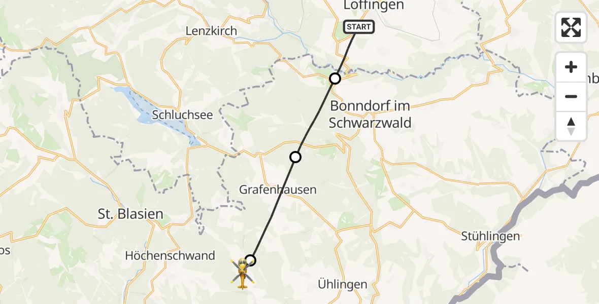 Flugroute Ambulanzhubschrauber Löffingen - Ühlingen-Birkendorf, 28 August 2026, 14:03