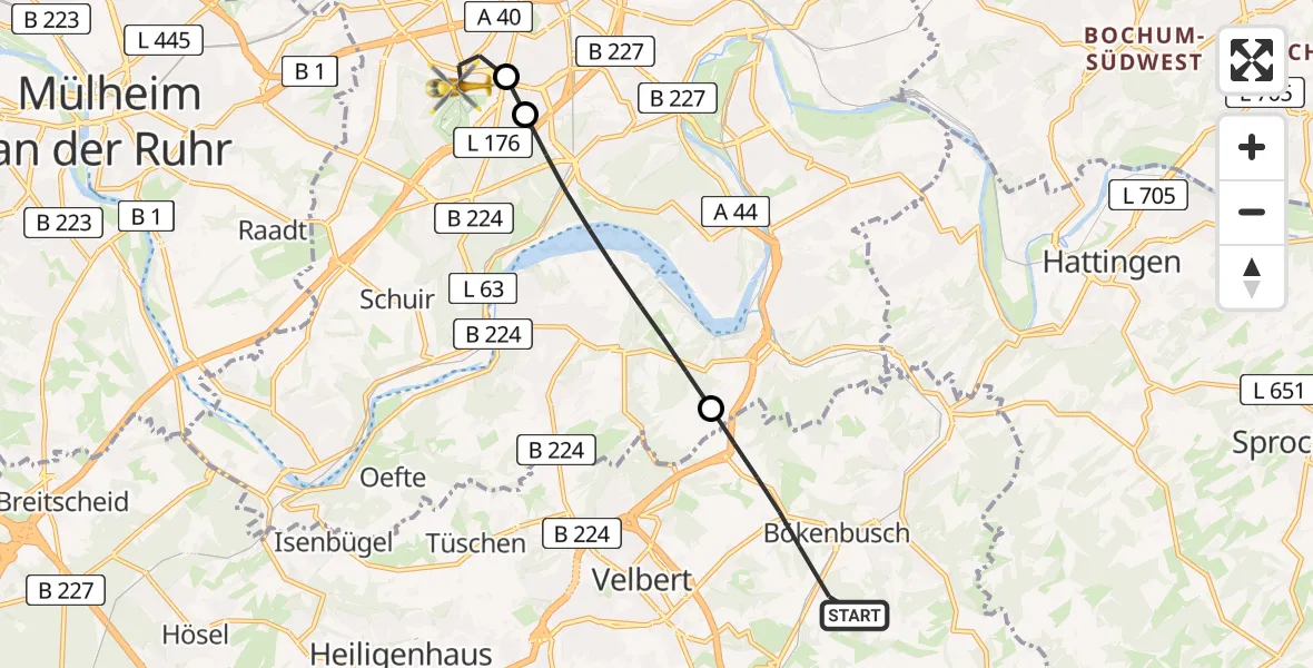 Flugroute Rettungshubschrauber Velbert - Essen, 28 August 2026, 14:06
