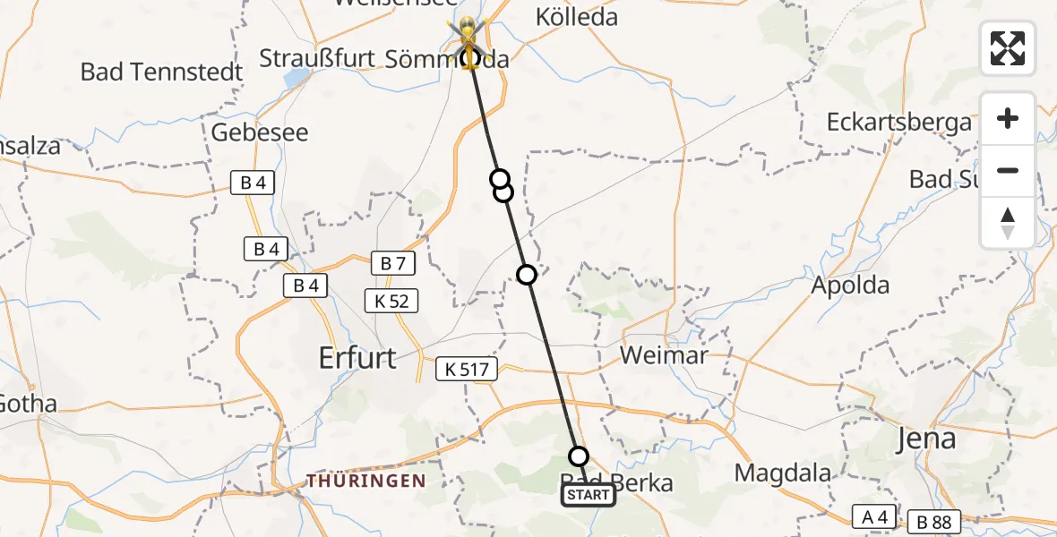 Flugroute Ambulanzhubschrauber Bad Berka - Sömmerda, 28 August 2026, 14:11