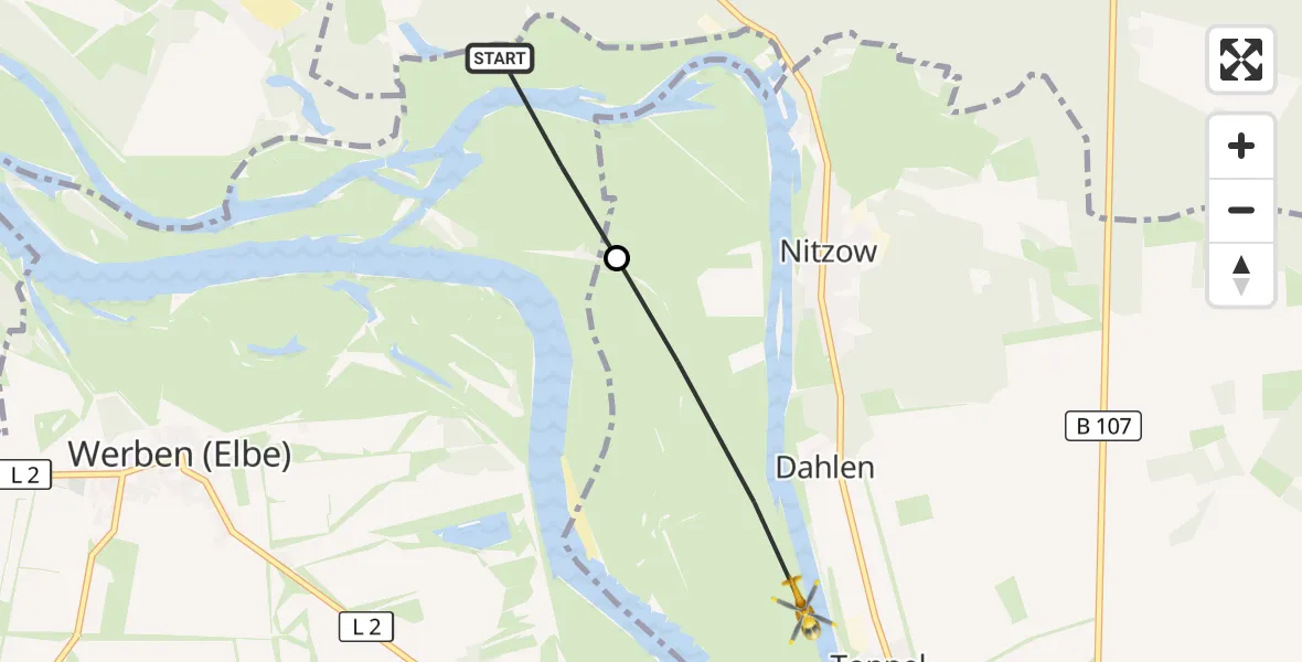 Flugroute Rettungshubschrauber Werben (Elbe) - Havelberg, 28 August 2026, 14:11