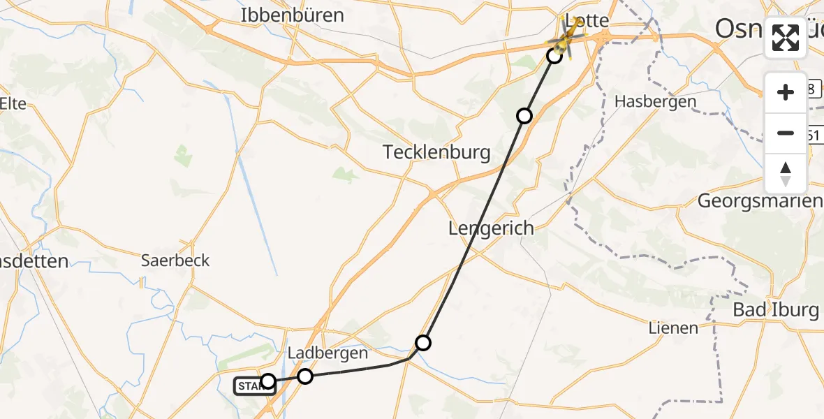 Flugroute Ambulanzhubschrauber Christoph  Westfalen-ADAC - Lotte, 28 August 2026, 14:12