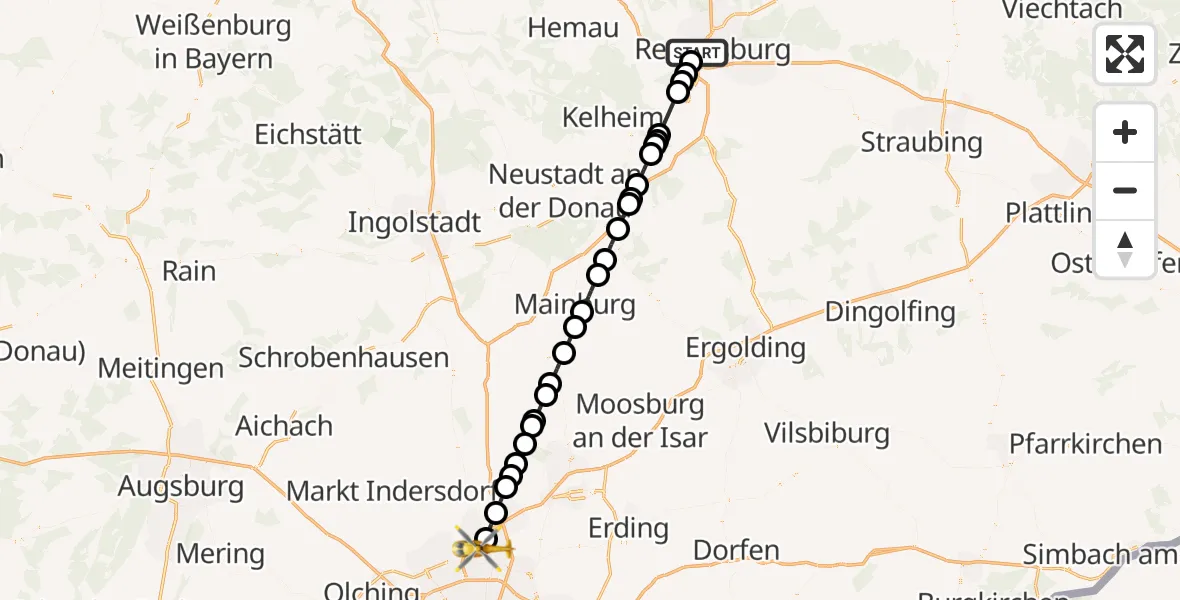 Flugroute Rettungshubschrauber Barmherzige Brüder (Brothers of Mercy) Hospital Regensburg - Unterschleißheim, 28 August 2026, 14:18