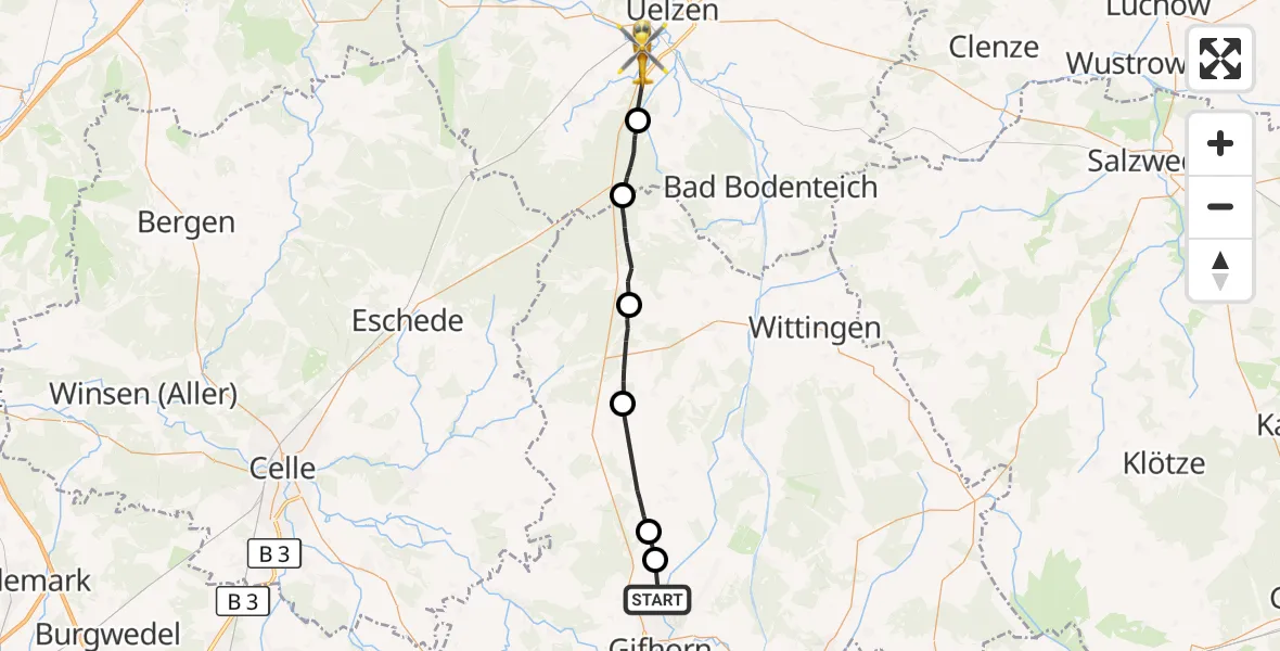 Flugroute Rettungshubschrauber Gifhorn - Uelzen, 28 August 2026, 14:20