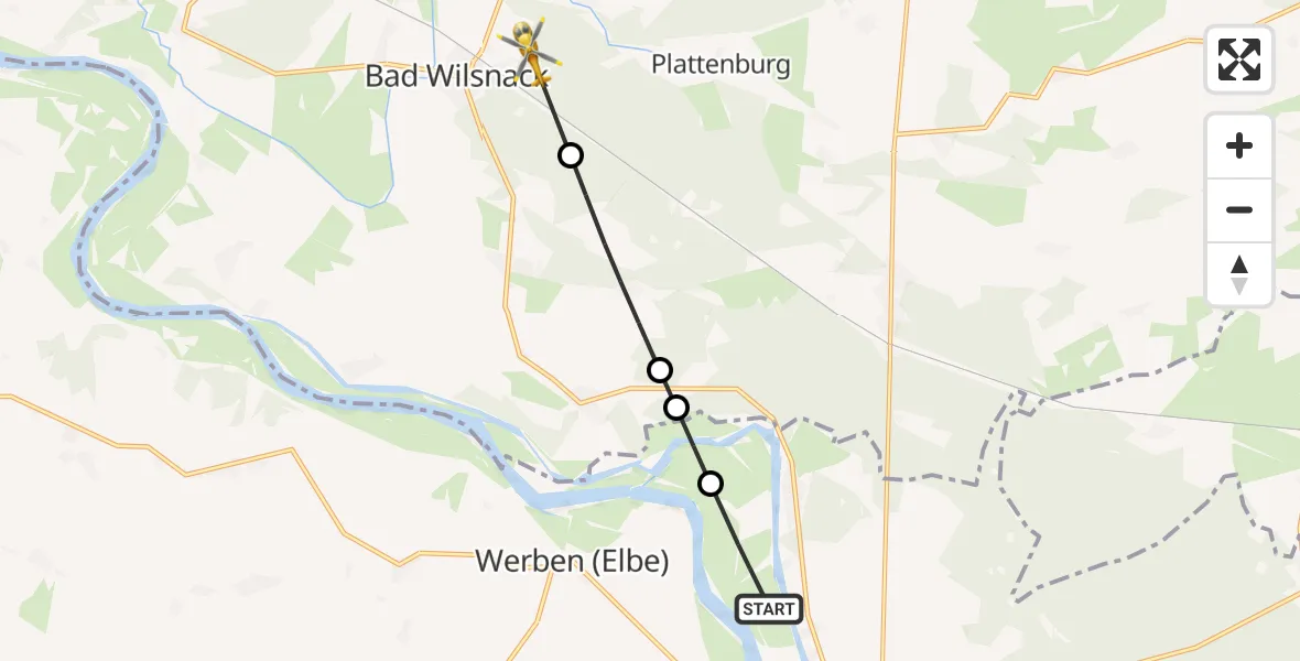 Flugroute Rettungshubschrauber Havelberg - Bad Wilsnack, 28 August 2026, 14:30