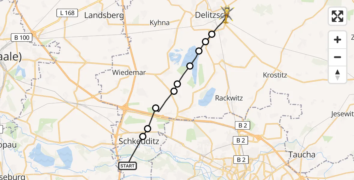 Flugroute Rettungshubschrauber Schkeuditz - Delitzsch, 28 August 2026, 14:31