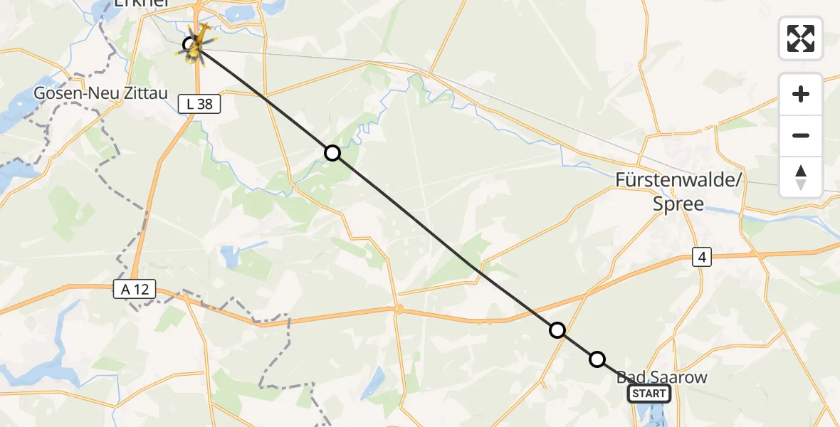 Flugroute Rettungshubschrauber Bad Saarow - Erkner, 28 August 2026, 14:32