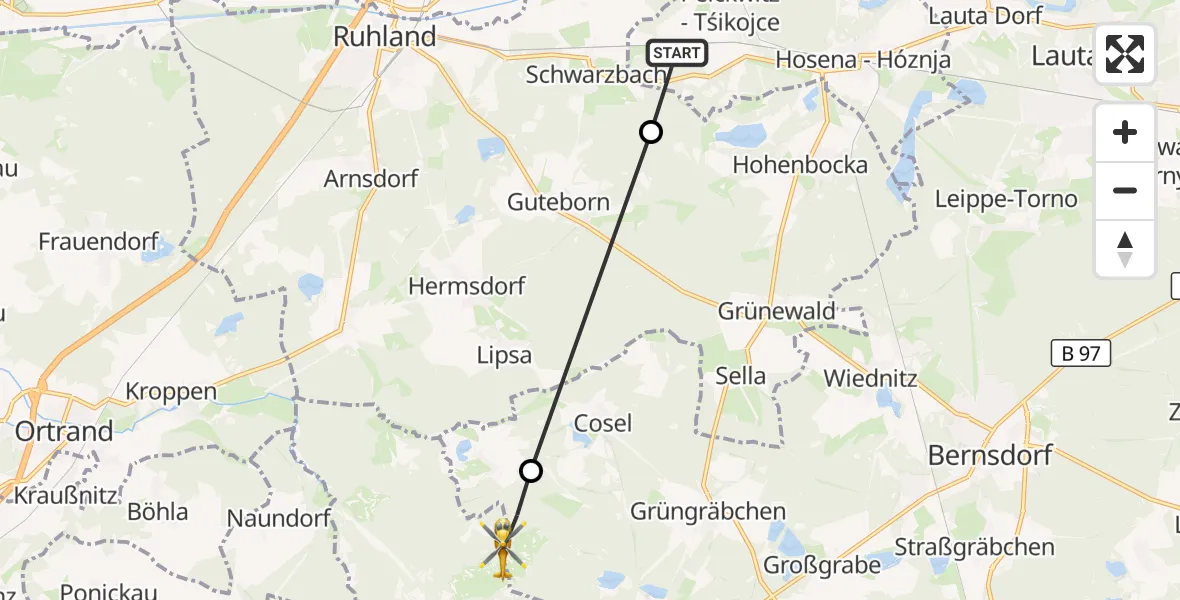 Flugroute Rettungshubschrauber Senftenberg - Schwepnitz, 28 August 2026, 14:38