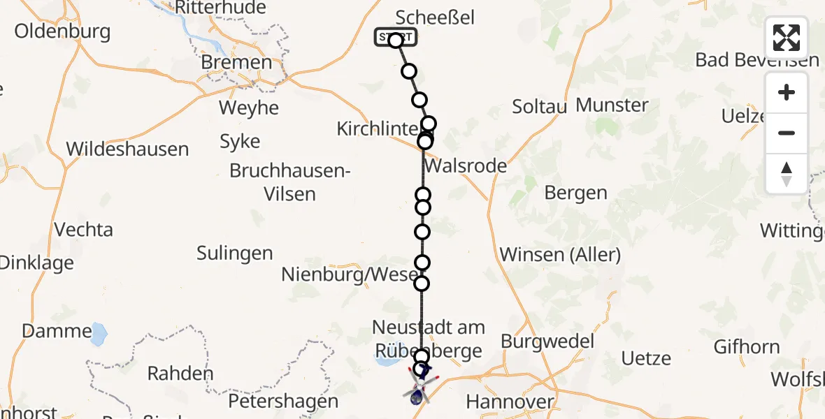 Flugroute Polizeihubschrauber Rotenburg (Wümme) Flugplatz - Wunstorf, 28 August 2026, 14:39