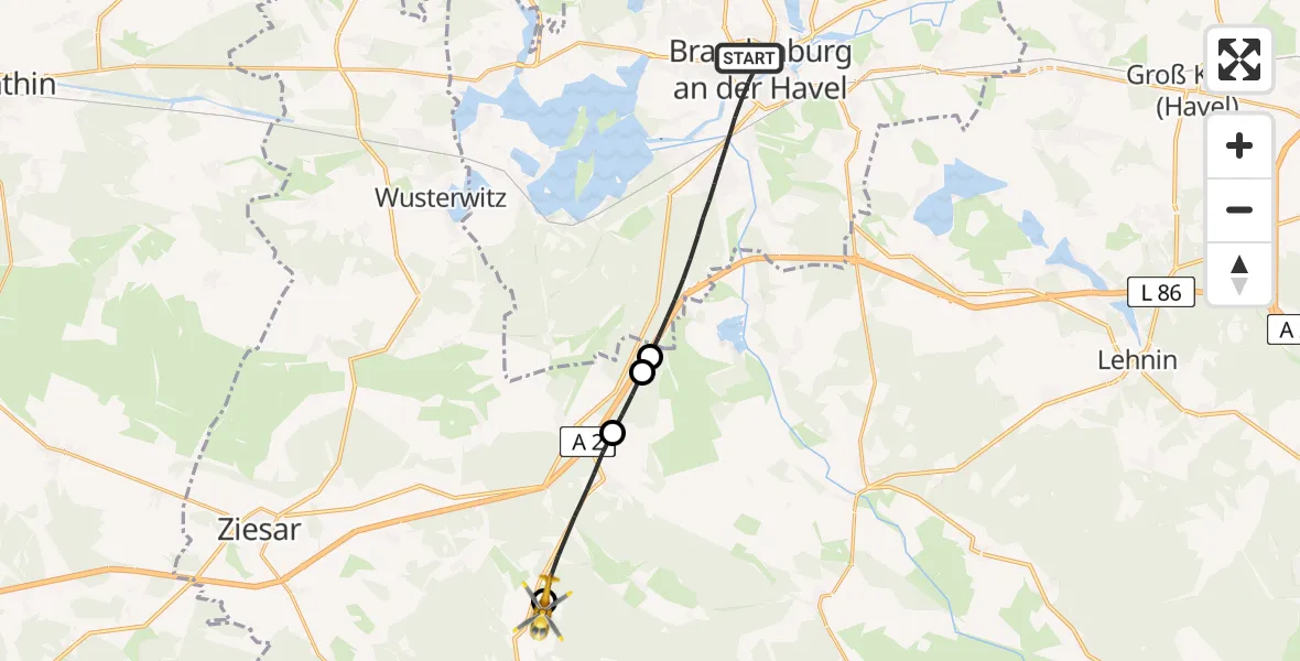 Flugroute Rettungshubschrauber Brandenburg an der Havel - Gräben, 28 August 2026, 14:42