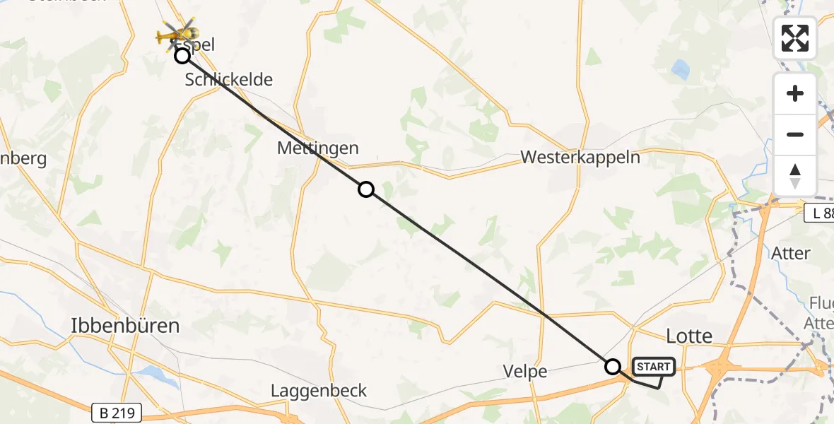 Flugroute Ambulanzhubschrauber Lotte - Recke, 28 August 2026, 14:43