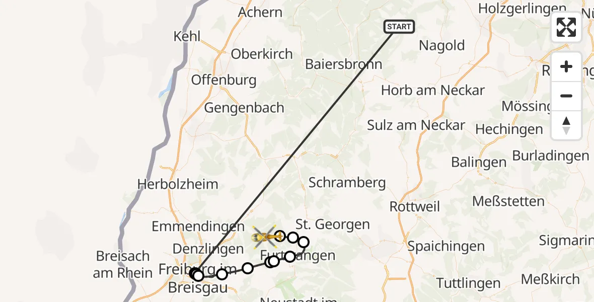 Flugroute Ambulanzhubschrauber Altensteig - Simonswald, 28 August 2026, 14:47