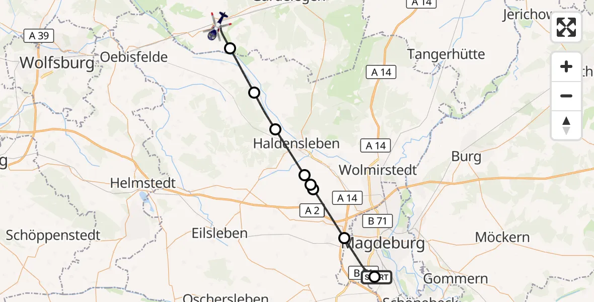 Flugroute Polizeihubschrauber Magdeburg City Flugplatz - Gardelegen, 28 August 2026, 14:53