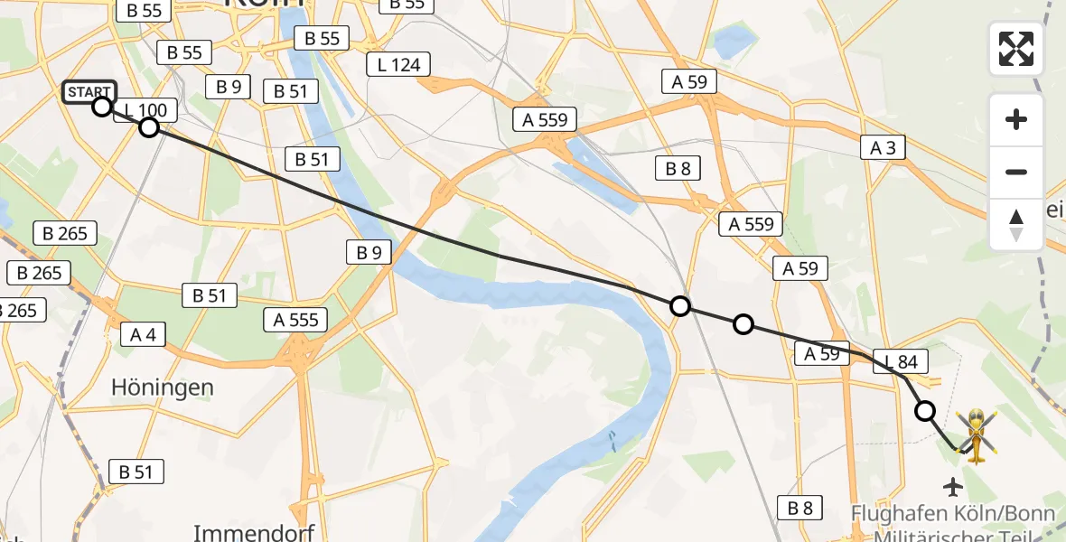 Flugroute Ambulanzhubschrauber Köln University Hospital - Köln Bonn Flughafen, 28 August 2026, 14:57