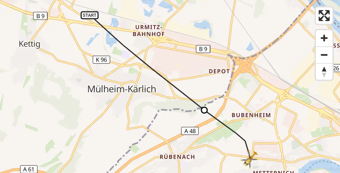 Flugroute Rettungshubschrauber Mülheim-Kärlich - Koblenz, 28 August 2026, 15:01