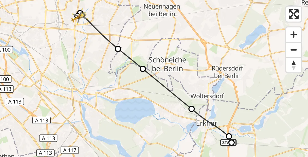 Flugroute Rettungshubschrauber Erkner - Berlin Emergency Hospital, 28 August 2026, 15:07