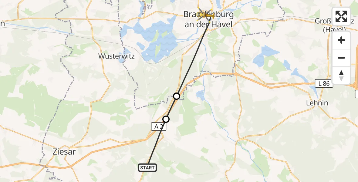 Flugroute Rettungshubschrauber Wollin - Brandenburg an der Havel, 28 August 2026, 15:09