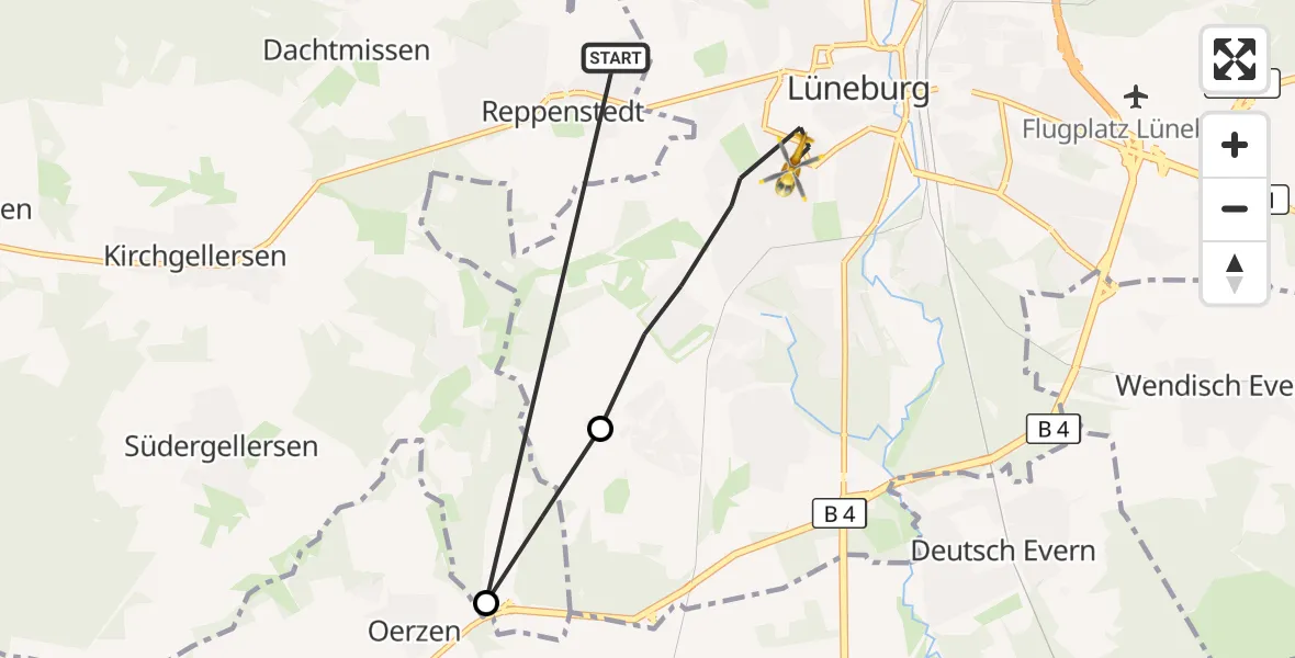 Flugroute Rettungshubschrauber Reppenstedt - Lüneburg, 28 August 2026, 15:10