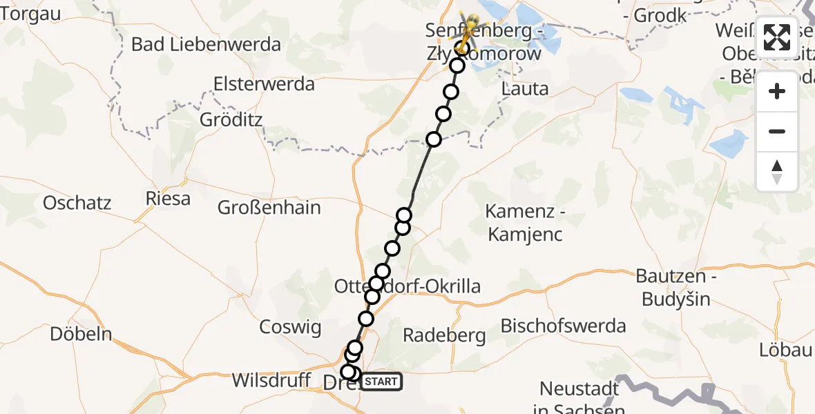 Flugroute Rettungshubschrauber Dresden - Schipkau, 28 August 2026, 15:12
