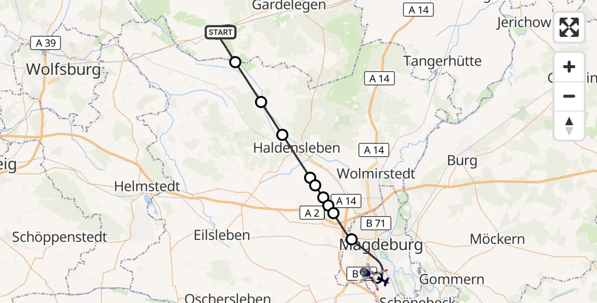 Flugroute Polizeihubschrauber Gardelegen - Magdeburg City Flugplatz, 28 August 2026, 15:13