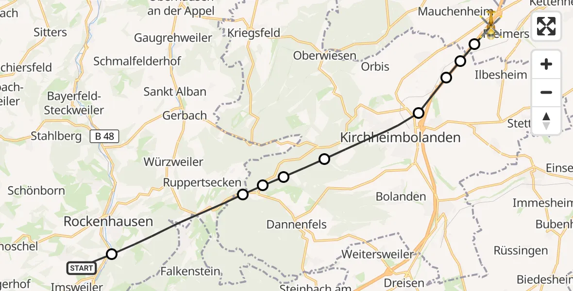 Flugroute Rettungshubschrauber Imsweiler - Freimersheim, 28 August 2026, 15:15