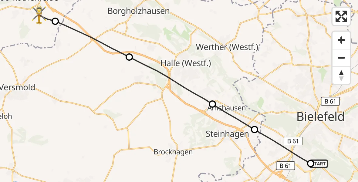 Flugroute Rettungshubschrauber Luftrettungszentrum Bielefeld - Bad Rothenfelde, 28 August 2026, 15:22