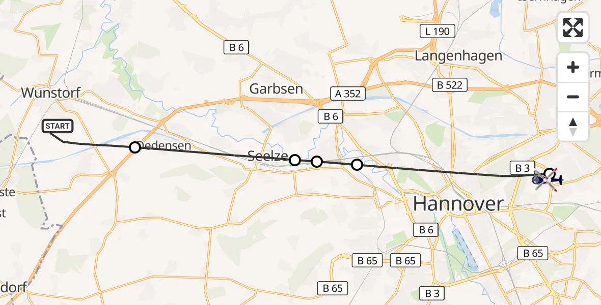 Flugroute Polizeihubschrauber Wunstorf - Hannover Luftrettung Hubschrauberlandeplatz (Christoph 4), 28 August 2026, 15:31