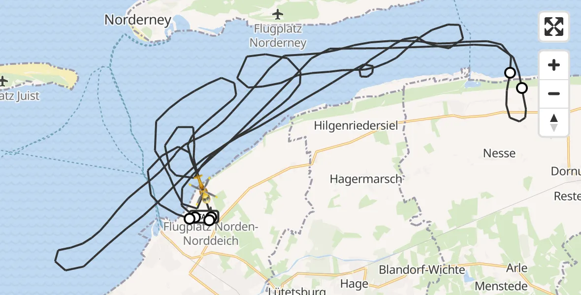 Flugroute Ambulanzhubschrauber Norden-Norddeich Flughafen - Noordzee, 28 August 2026, 15:34