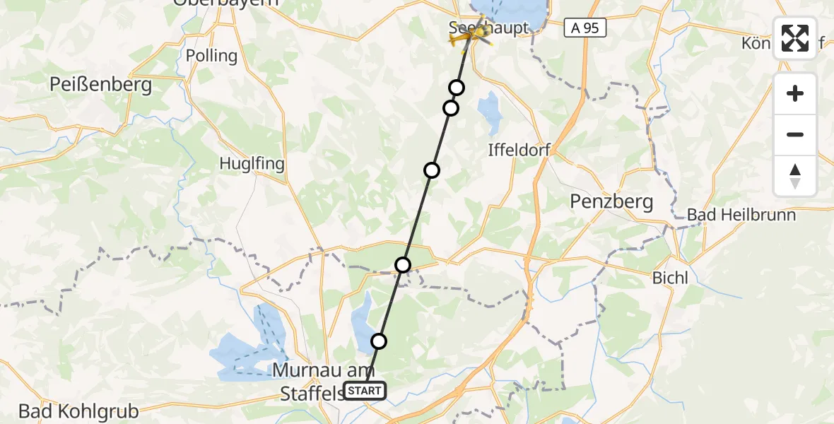 Flugroute Rettungshubschrauber Murnau a.Staffelsee - Seeshaupt, 28 August 2026, 15:38
