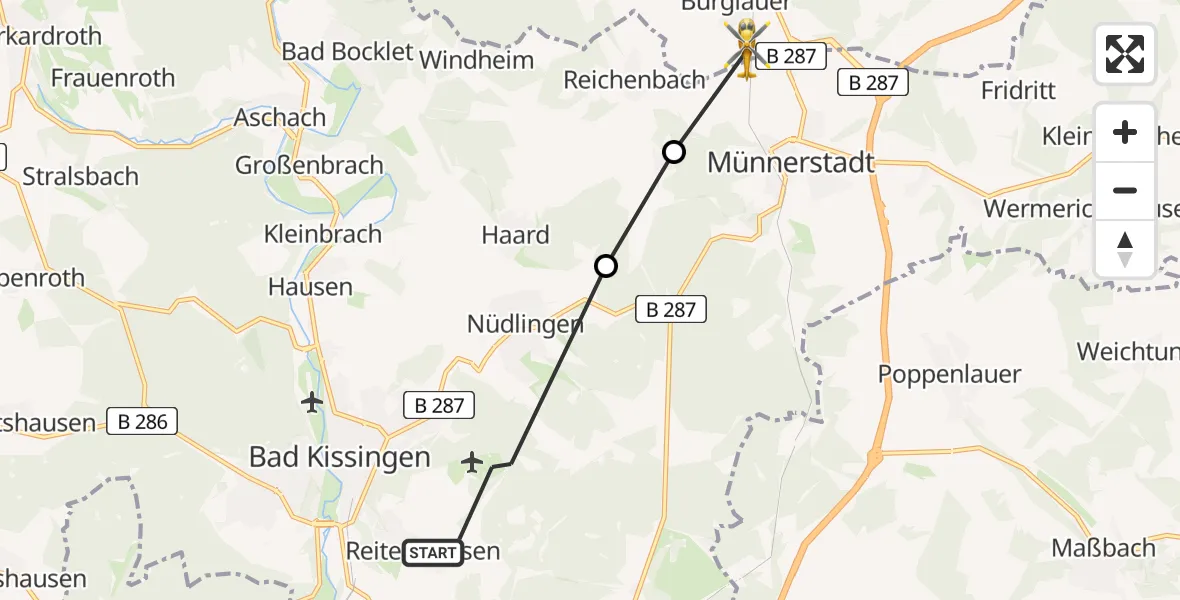 Flugroute Rettungshubschrauber Bad Kissingen - Burglauer, 28 August 2026, 15:41