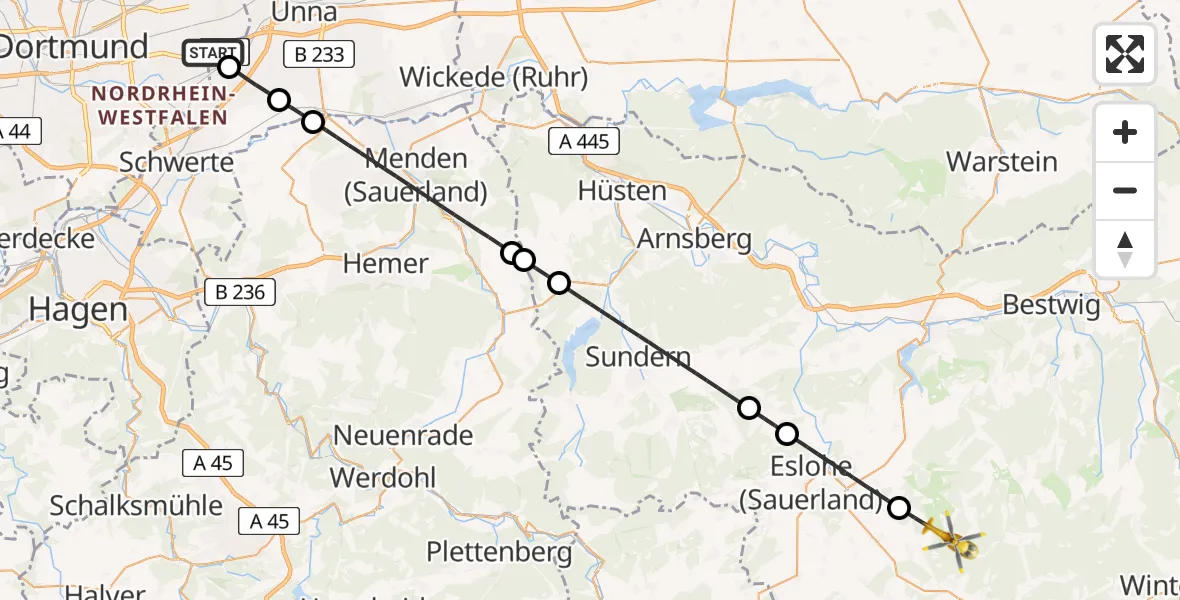 Flugroute Rettungshubschrauber Dortmund Flughafen - Schmallenberg, 28 August 2026, 15:46