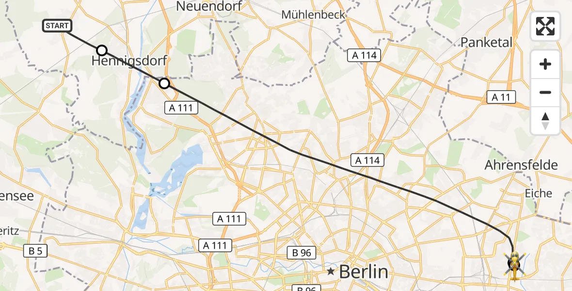 Flugroute Rettungshubschrauber Oberkrämer - Berlin Emergency Hospital, 28 August 2026, 15:48