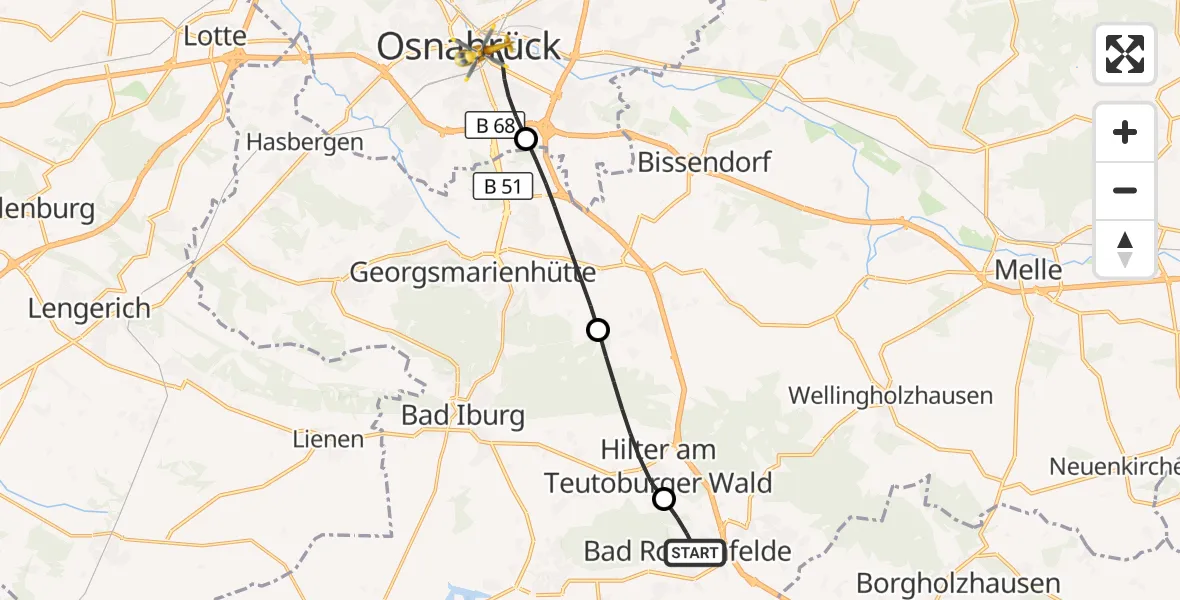 Flugroute Rettungshubschrauber Bad Rothenfelde - Osnabrück, 28 August 2026, 15:59
