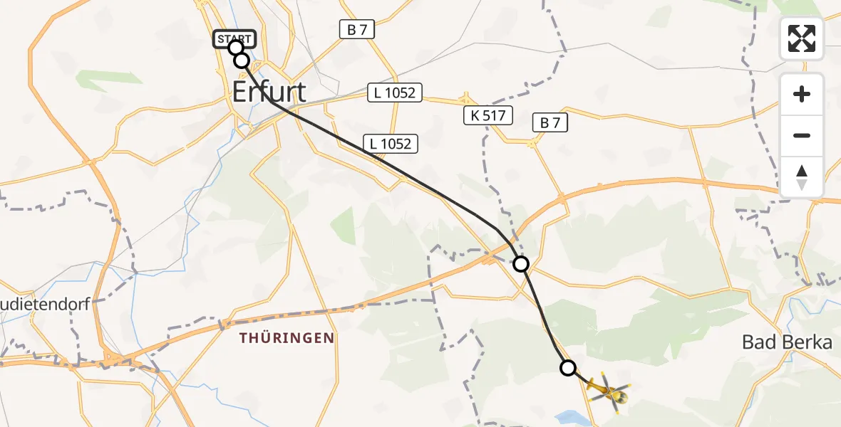 Flugroute Ambulanzhubschrauber Helios Clinic Erfurt - Tonndorf, 28 August 2026, 16:01