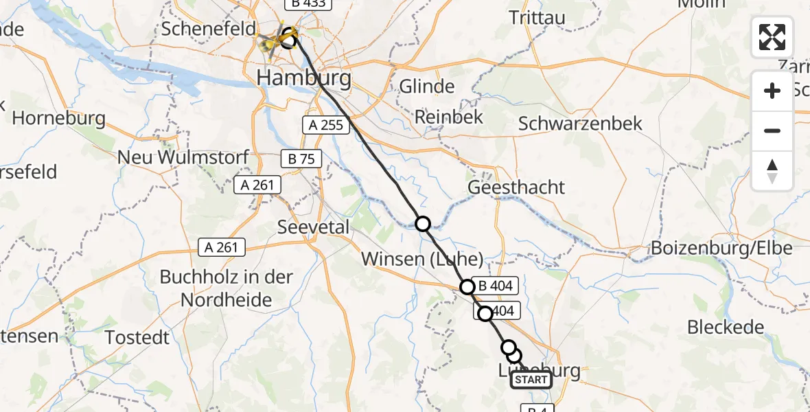 Flugroute Rettungshubschrauber Lüneburg - Hamburg, 28 August 2026, 16:02