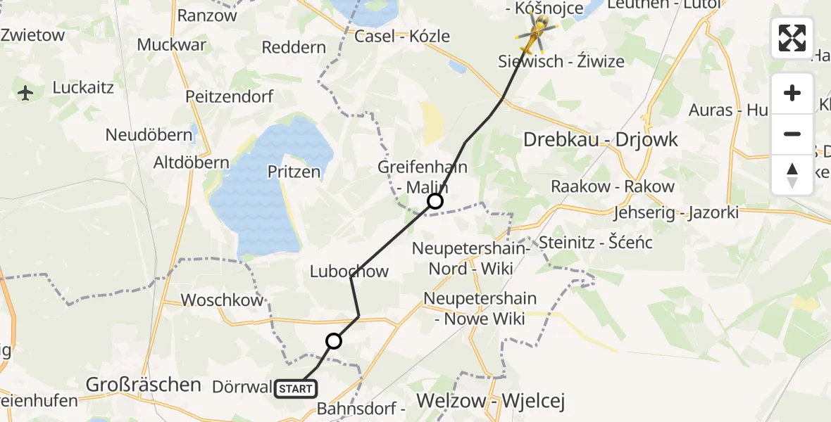 Flugroute Rettungshubschrauber Großräschen - Drebkau, 28 August 2026, 16:03