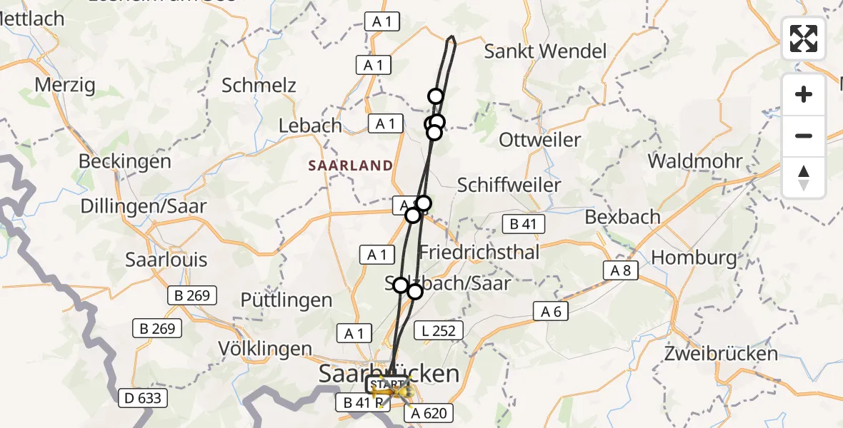 Flugroute Rettungshubschrauber Saarbrücken - Saarbrücken, 28 August 2026, 16:14
