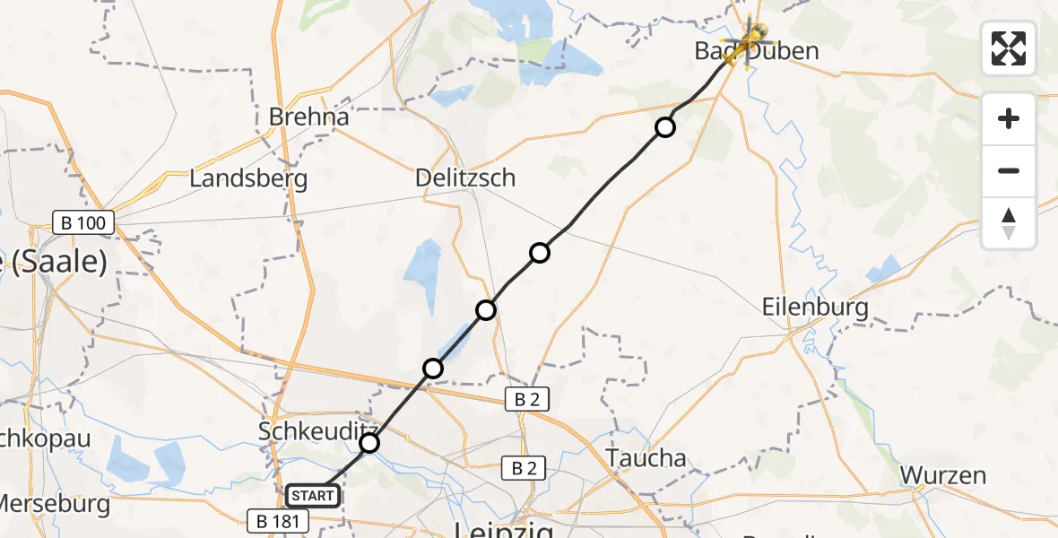 Flugroute Rettungshubschrauber Schkeuditz - Bad Düben, 28 August 2026, 16:23