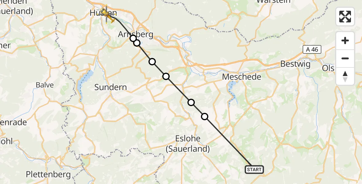 Flugroute Rettungshubschrauber Schmallenberg - Arnsberg, 28 August 2026, 16:39