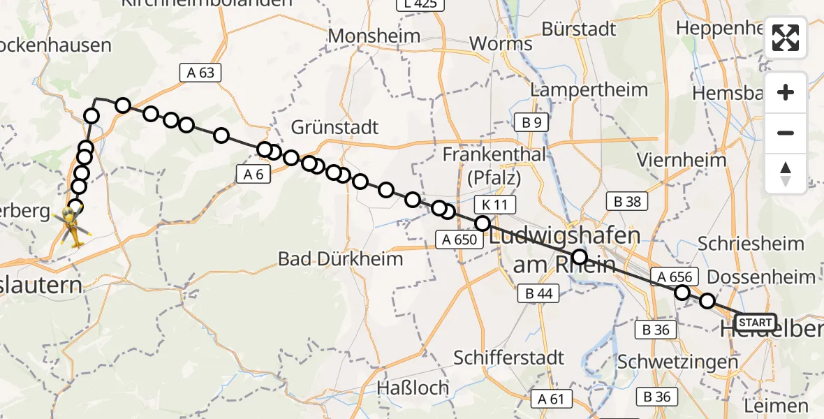 Flugroute Rettungshubschrauber Heidelberg - Mehlingen, 28 August 2026, 16:58