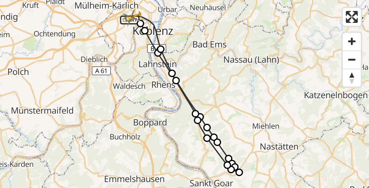Flugroute Rettungshubschrauber Koblenz - Koblenz, 28 August 2026, 16:58