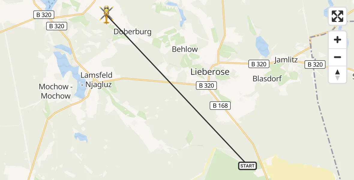 Flugroute Rettungshubschrauber Schwielochsee - Lieberose, 28 August 2026, 17:01