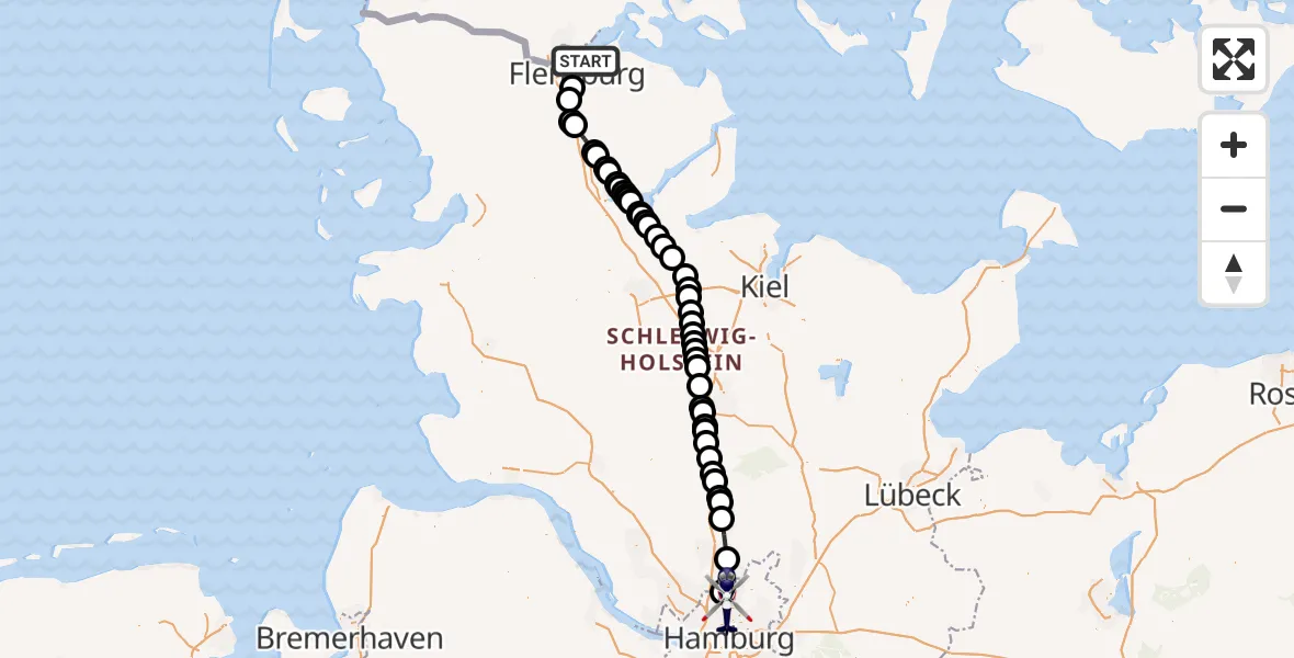 Flugroute Polizeihubschrauber Flensburg - Hamburg Helmut Schmidt Flughafen, 28 August 2026, 17:06