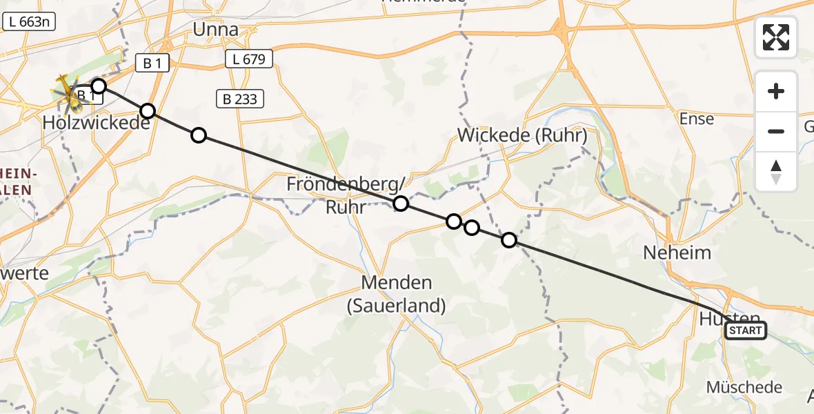 Flugroute Rettungshubschrauber Arnsberg - Dortmund Flughafen, 28 August 2026, 17:16