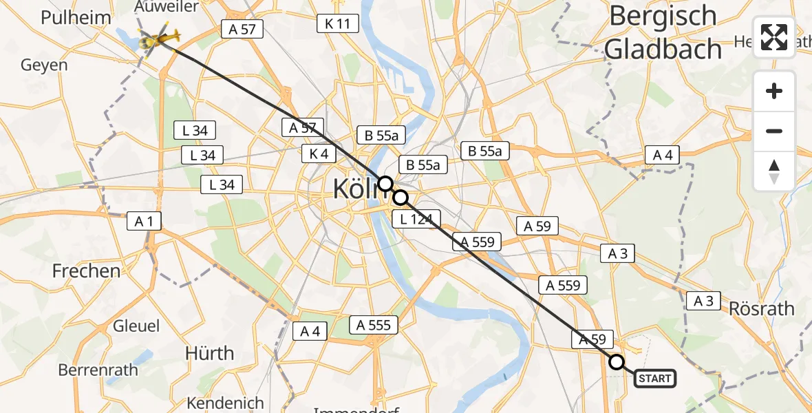 Flugroute Rettungshubschrauber Köln Bonn Flughafen - Köln, 28 August 2026, 17:22