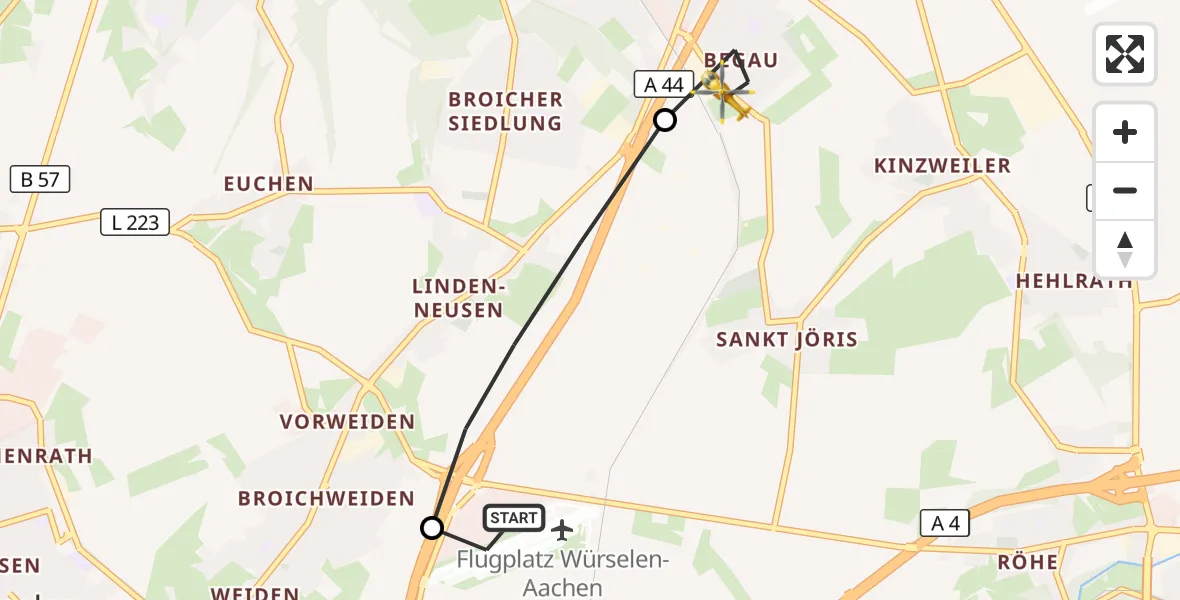 Flugroute Rettungshubschrauber Aachen-Merzbrück Flughafen - Alsdorf, 28 August 2026, 17:36