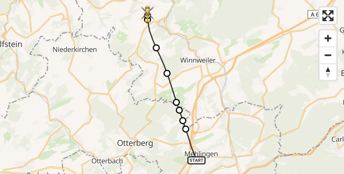 Flugroute Rettungshubschrauber Mehlingen - Rockenhausen, 28 August 2026, 17:37