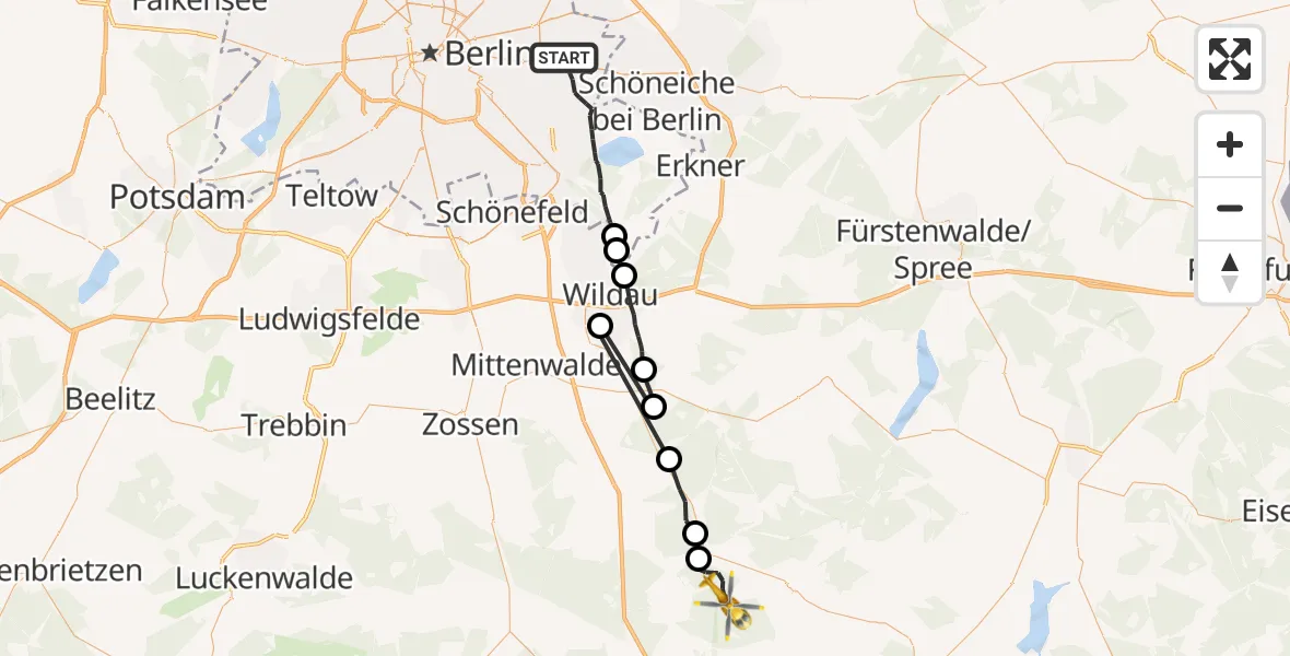Flugroute Rettungshubschrauber Berlin - Märkisch Buchholz, 28 August 2026, 17:52